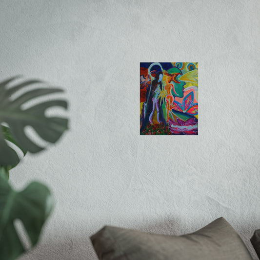 Abstract Spiritual Fine Art Poster — Colorful Lotus & Figure Wall Art